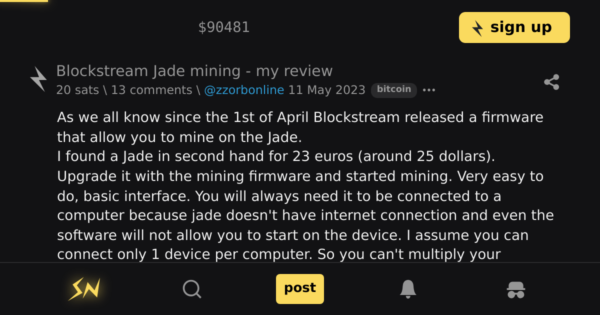 Blockstream Jade mining my review \ stacker news bitcoin