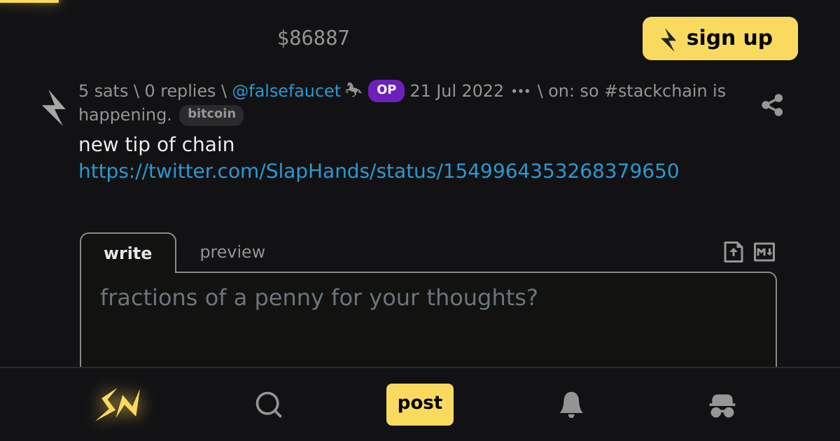 reply on so stackchain is happening. \ stacker news bitcoin