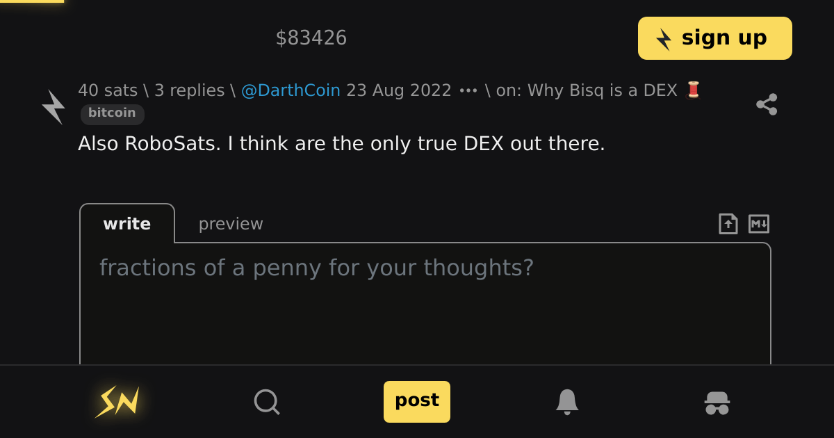 reply on Why Bisq is a DEX 🧵 \ stacker news bitcoin