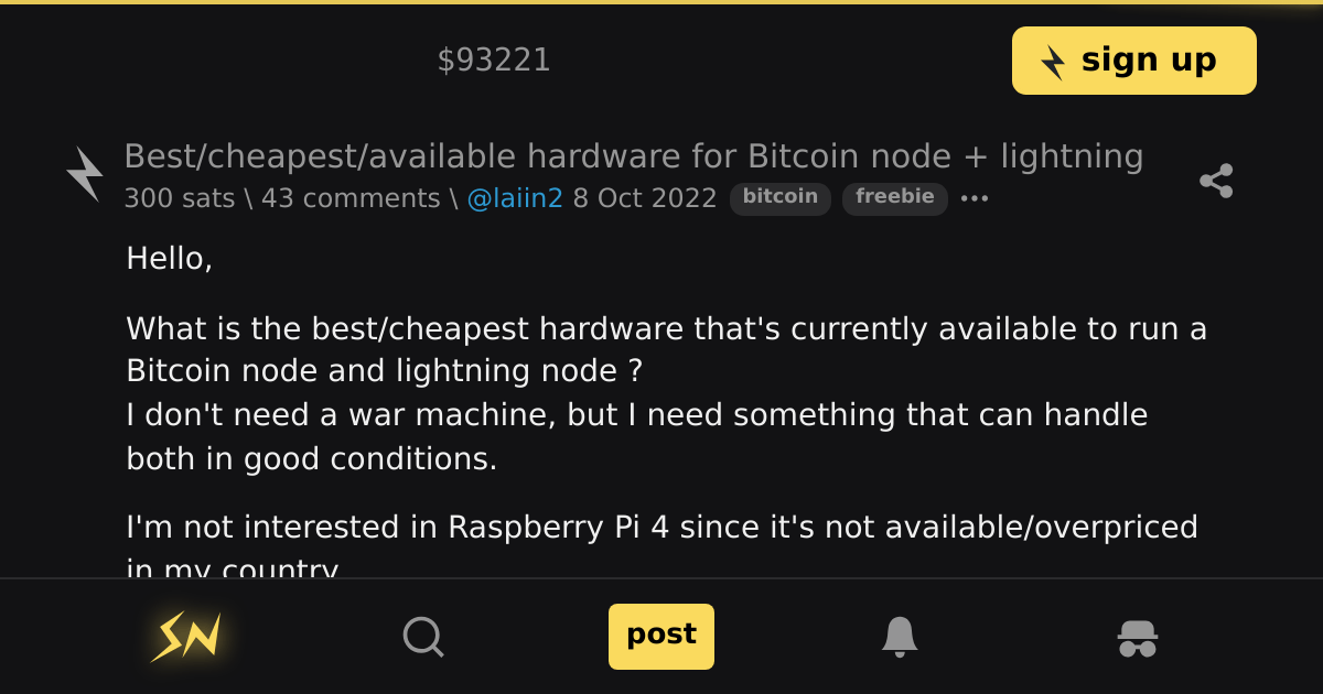 Best/cheapest/available hardware for Bitcoin node + lightning \ stacker news bitcoin