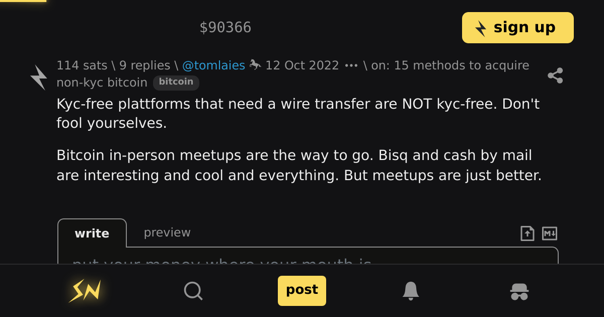 reply on 15 methods to acquire nonkyc bitcoin \ stacker news bitcoin