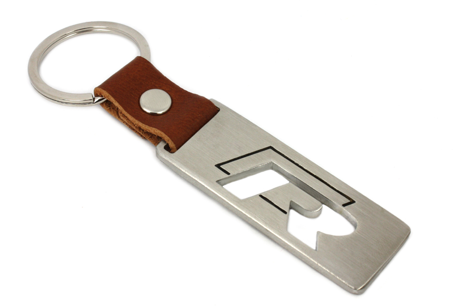 VW R RLine keychain Stainless steel + leather