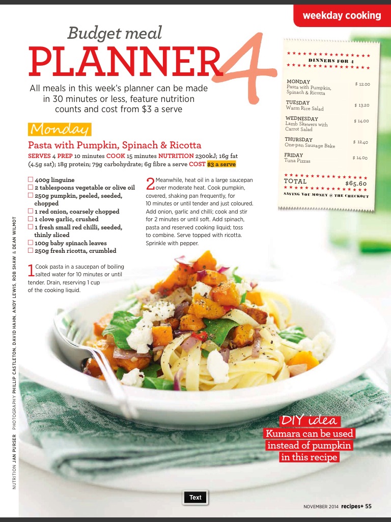 Pasta with pumpkin, spinach & ricotta caramaz