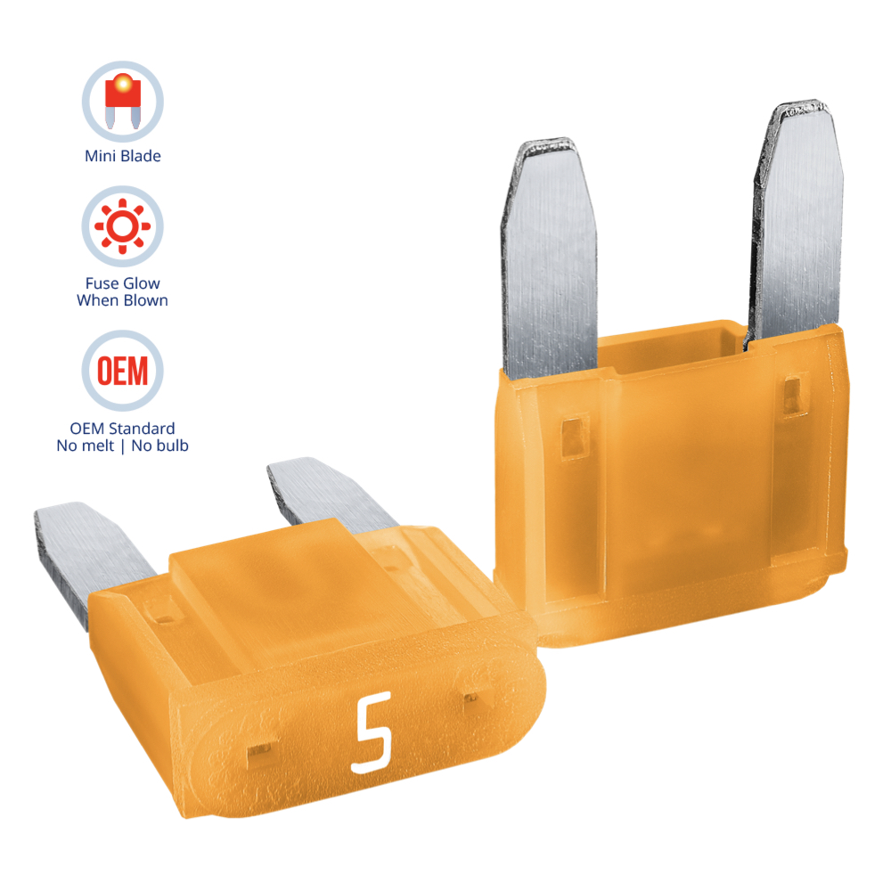CARAX Glow Fuse. MINI Blade 5A 1 pcs. Small/APM/ATM Blade Fuse