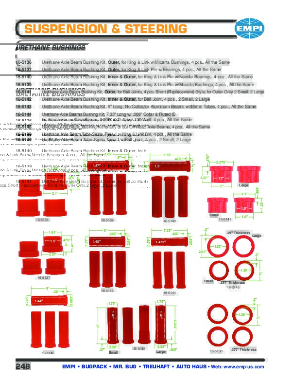 Axle Beam Bushings, 4pc, Urethane, Fits VW OffRoad Axle Beams, EMPI 16