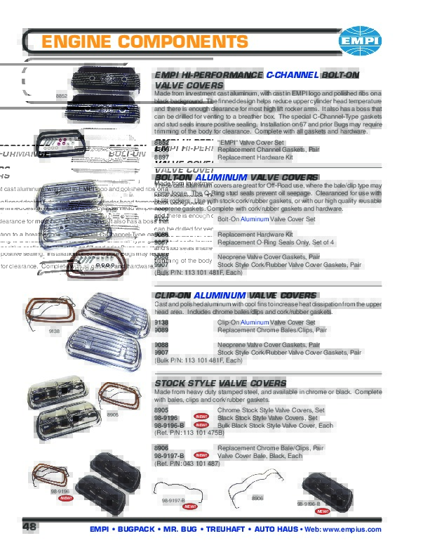 EMPI 8905 VW Air Cooled Chrome Clip On Valve Covers VW Bug VW Trike
