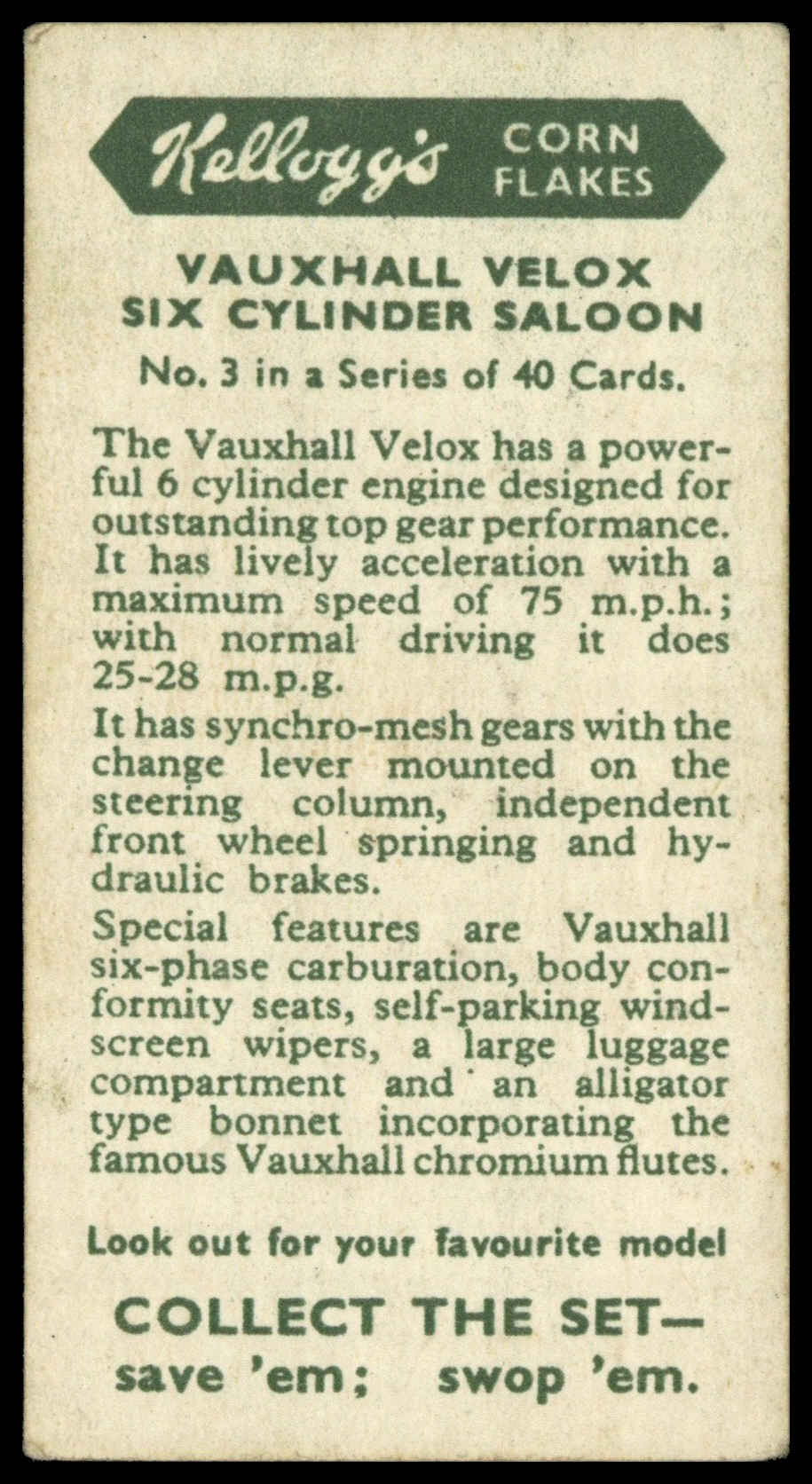Kellogg’s ‘Motor Cars (Colour)’ 3 Vauxhall Velox Six Cylinder