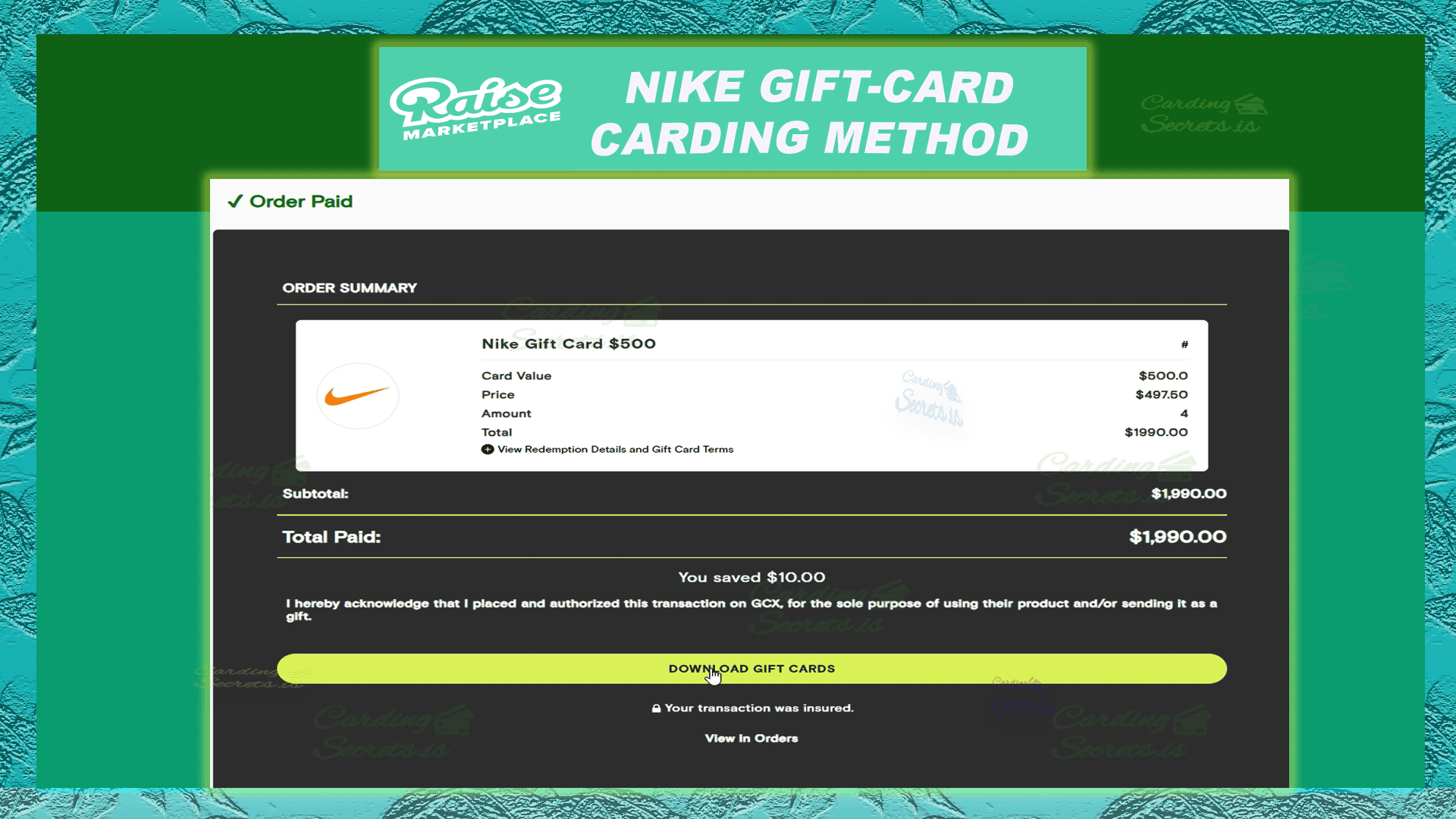 Raise GiftCard Carding Method (Nike/1990) Just Card It Carding Methods
