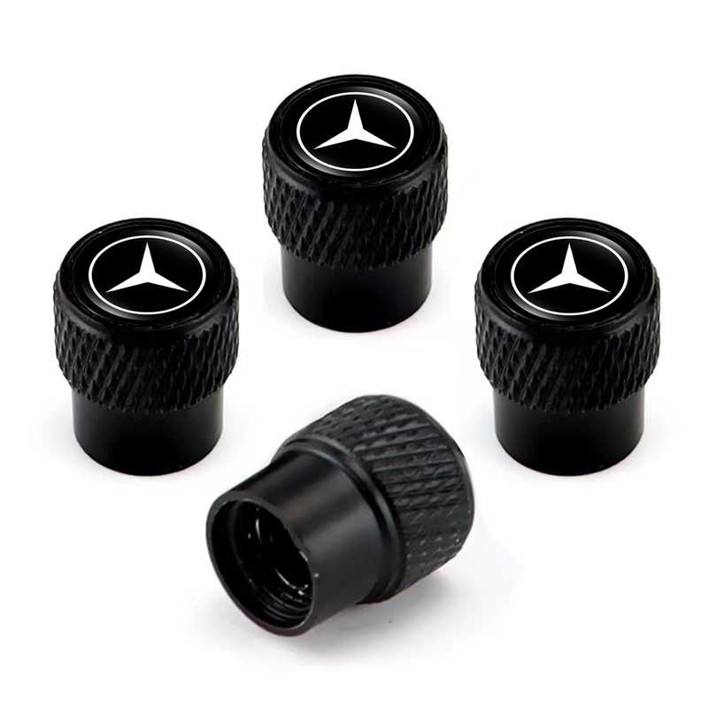Tire Valve Stem Caps For Mercedes Benz Black Laser Engraved
