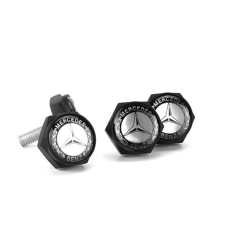 Mercedes Benz Black License Plate Bolts Tire Valve Caps, Keychain