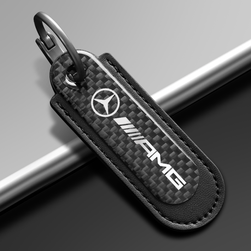 AMG keychain Real Carbon Fiber With Black Leather Keychain