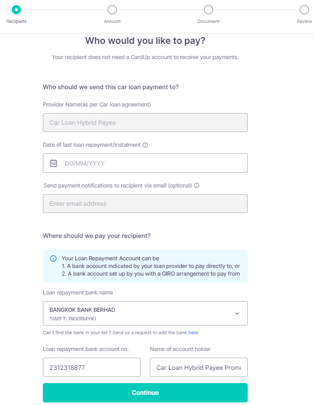 How does car loan payment work on CardUp? CardUp MY FAQS