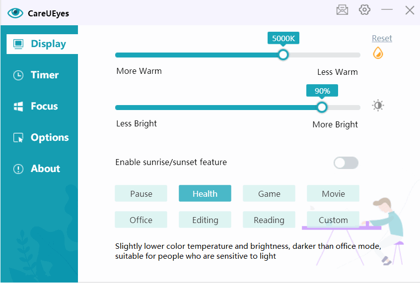 CareUEyes Eye protection software, blue light filter for pc, screen