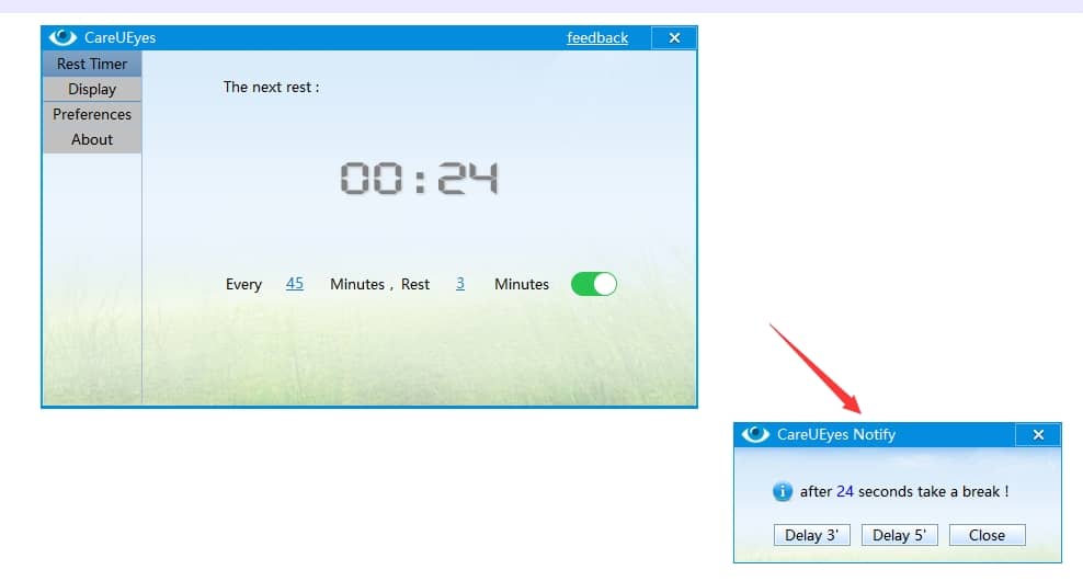 break reminder CareUEyes Best eye protection software
