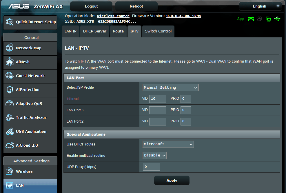 ASUS router settings – Support | Zeronet