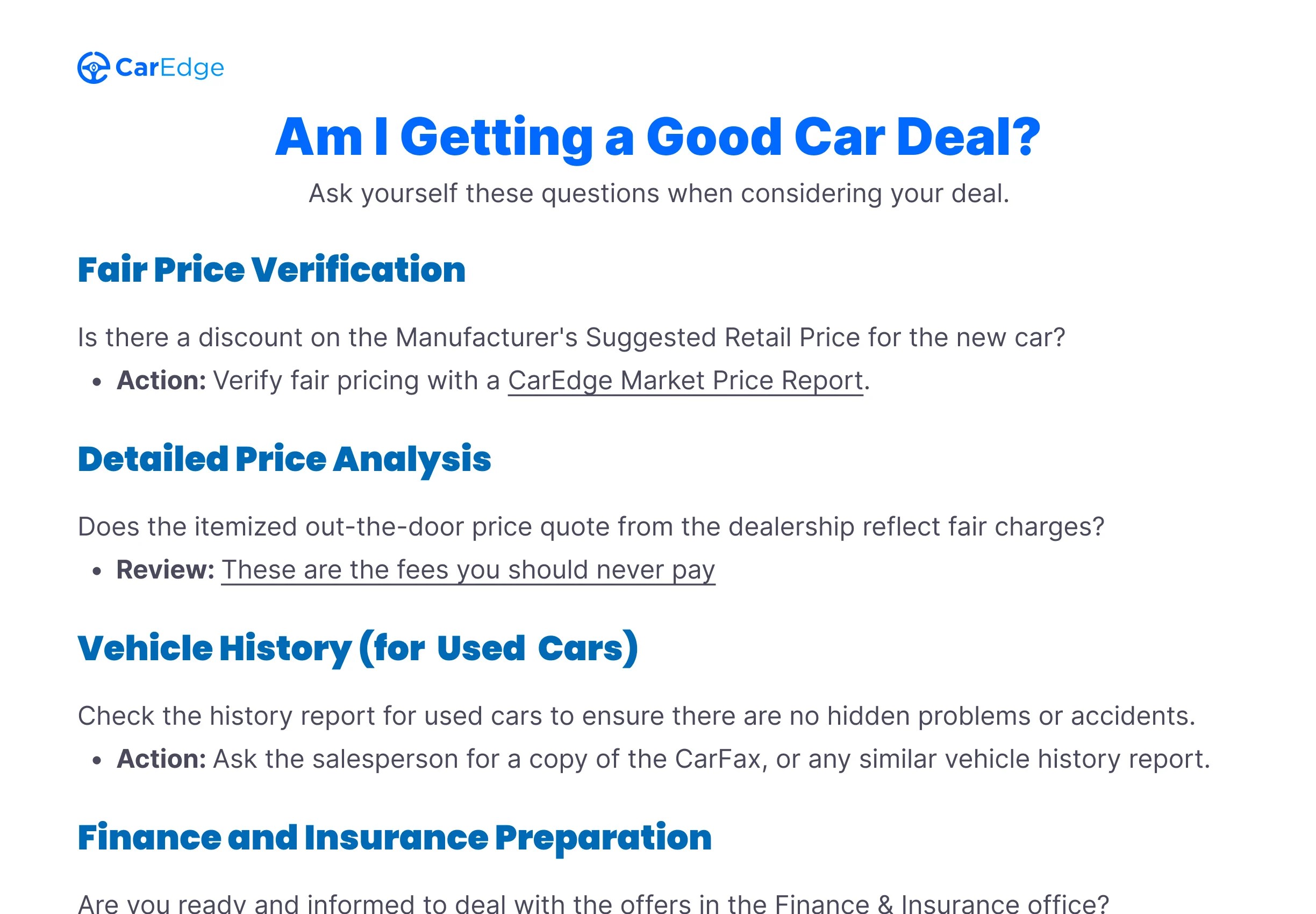 Car Buying Cheat Sheet CarEdge
