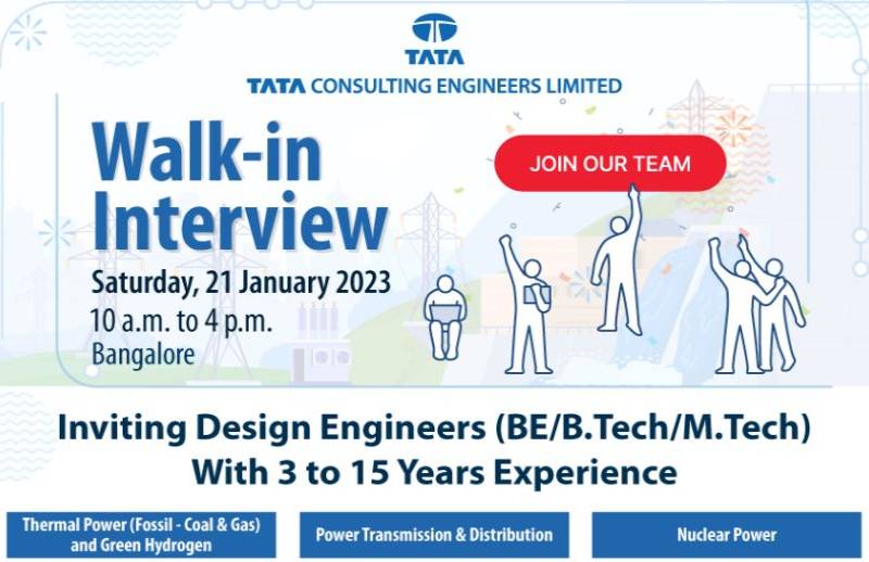 WalkIn Interview on 21st Jan 2023 at Tata Consulting Engineers Limited (TCE) in Bengaluru