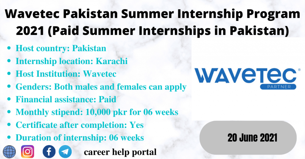 Wavetec Pakistan Summer Internship Program 2021 (Paid Summer Internships in Pakistan) Career