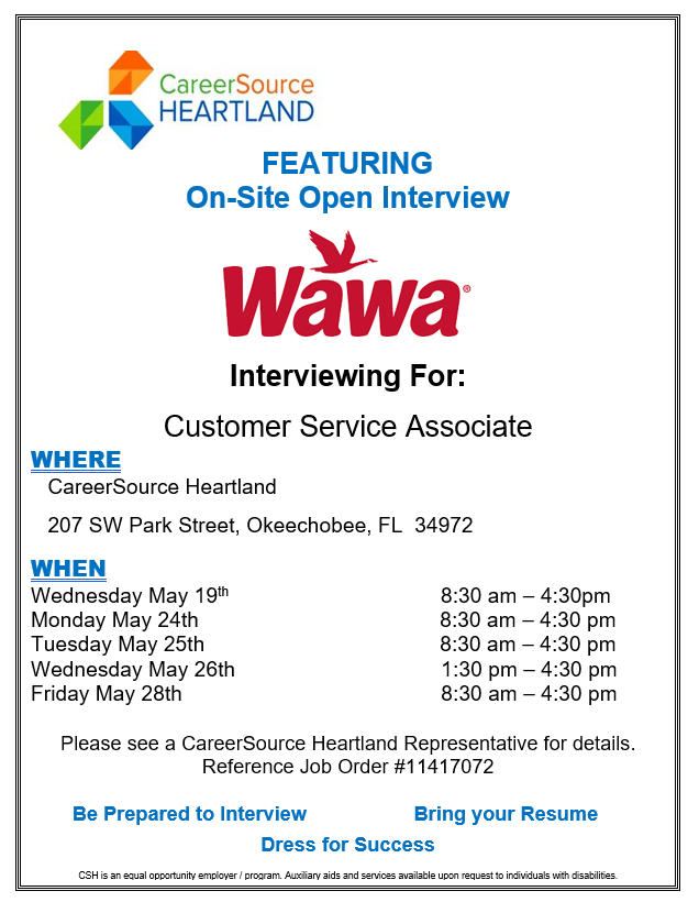 Wawa OnSite Open Interview CareerSource Heartland