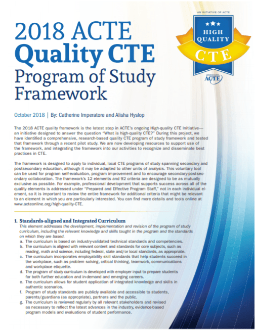 2018 ACTE Quality CTE Program of Study Framework Advance CTE