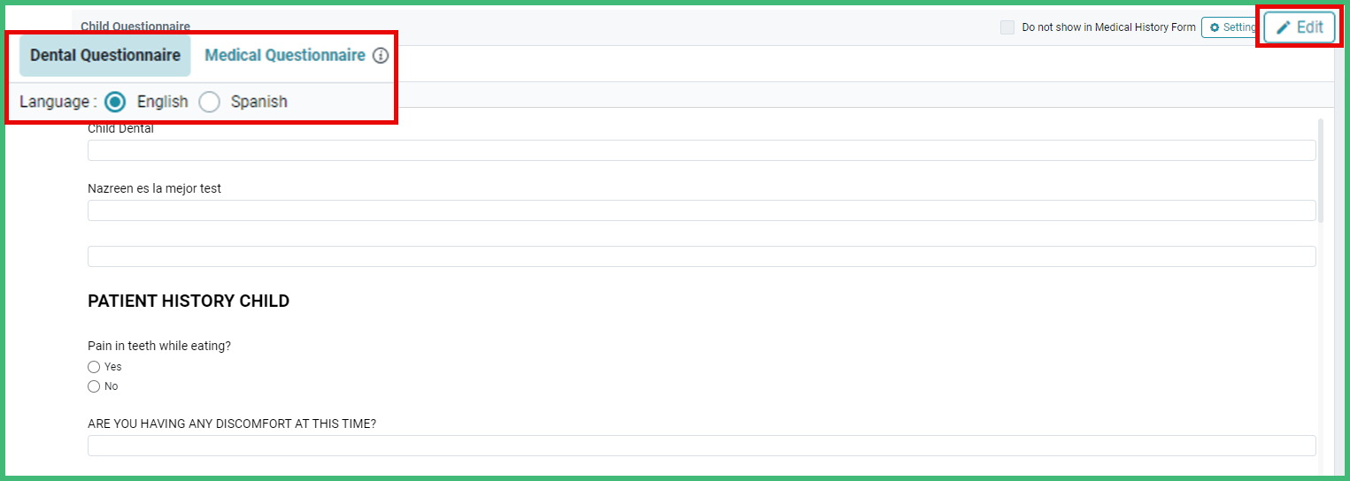 Set Up Adult & Child Questionnaires For Medical History Forms