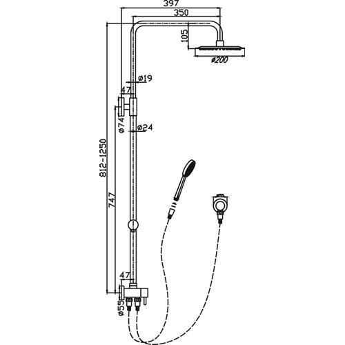 Logan Shower System With Rail CHROME CARGO WOOD TECH