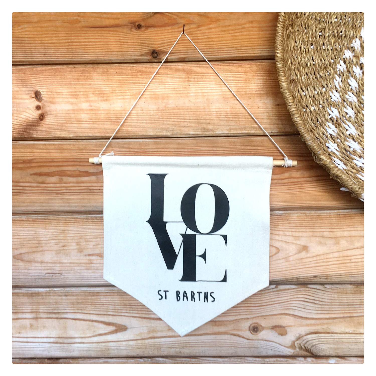 LOVE St Barths Hanging Wall Canvas Banner Caribbean Pineapple