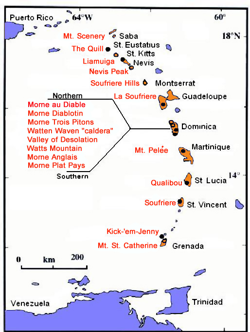 Map Of Volcanoes In The Caribbean Caribbean Volcanoes » Island Arcs Map