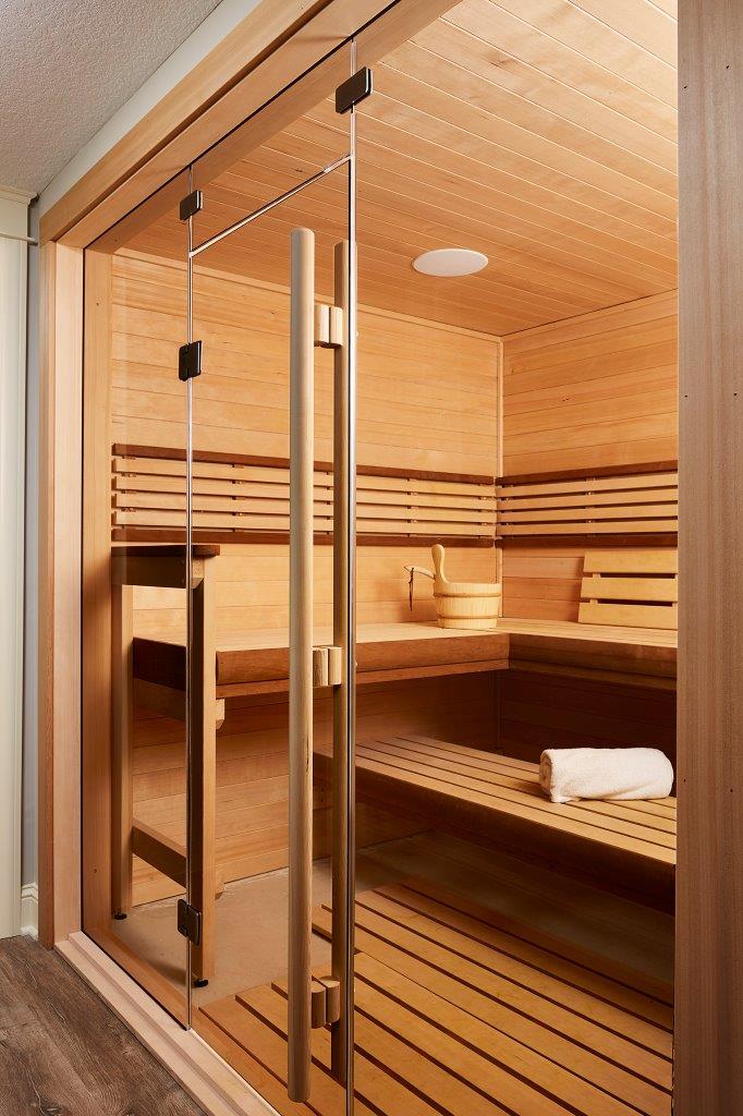 Wood Sauna with Glass Door Carla Bast Design