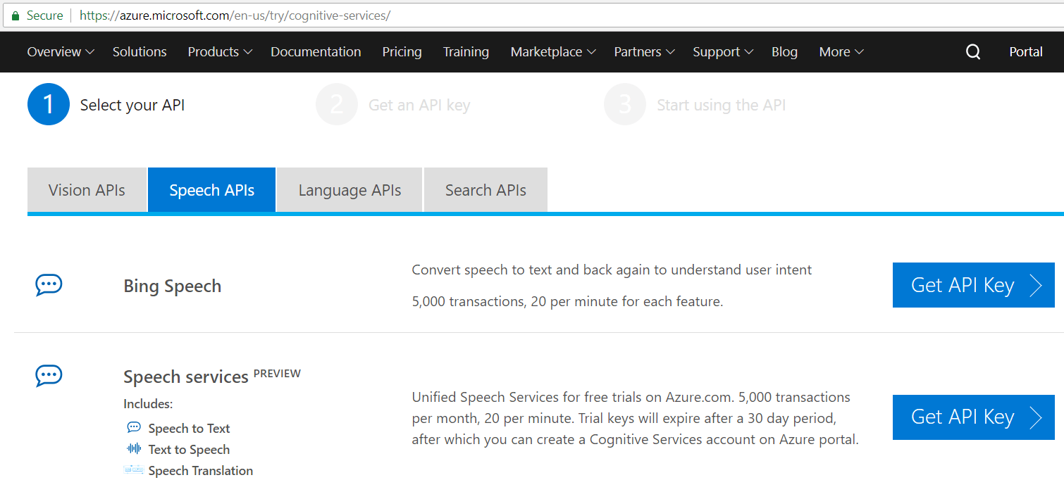 Get a Microsoft Cognitive Services Subscription Key (Speech) Carl de