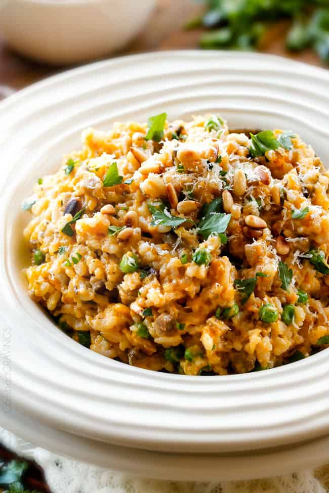 easy, creamy BAKED Butternut Squash Risotto with Pine Nuts
