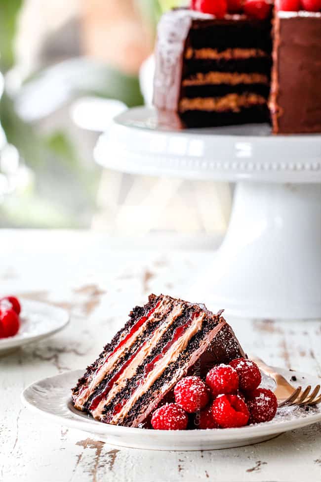 Chocolate Raspberry Cake with Raspberry Jam, Chocolate Mascarpone & Chocolate Ganache
