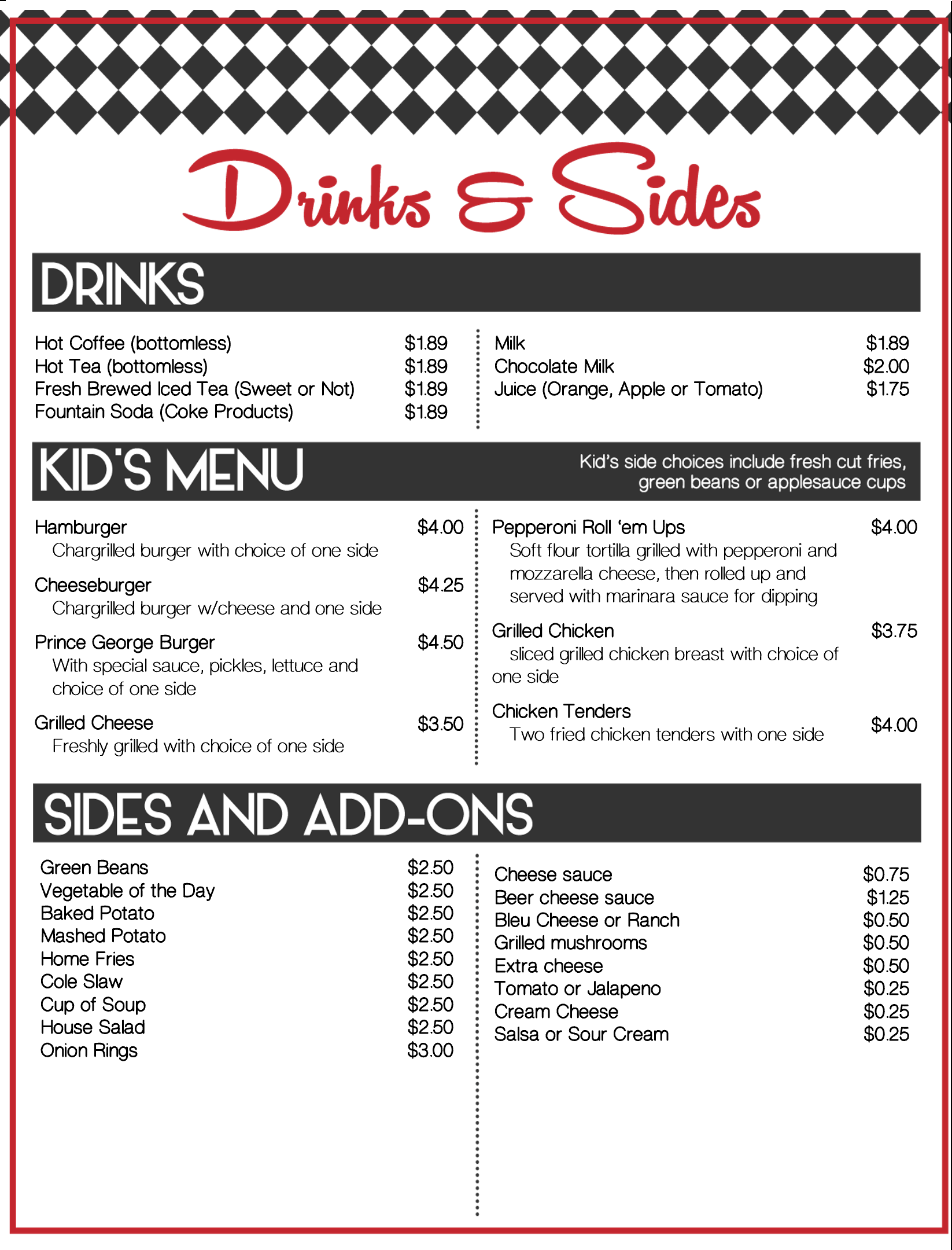 Carlton Diner Lunch & Dinner Menu Carlton Diner