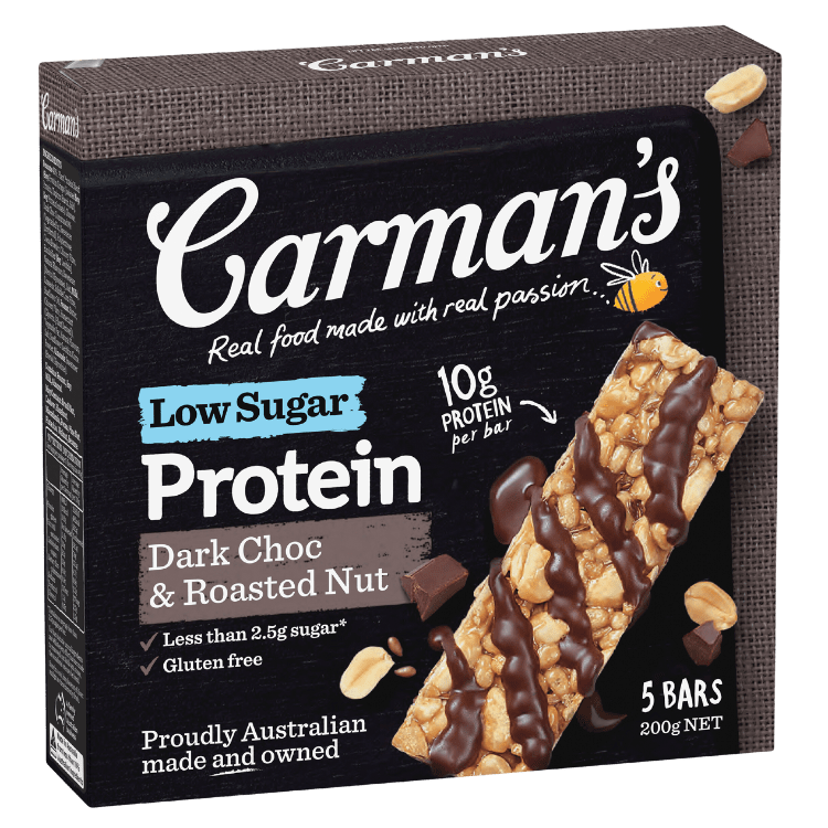 Low Sugar Protein Bars Dark Choc & Roasted Nut 5 Pack Carman's