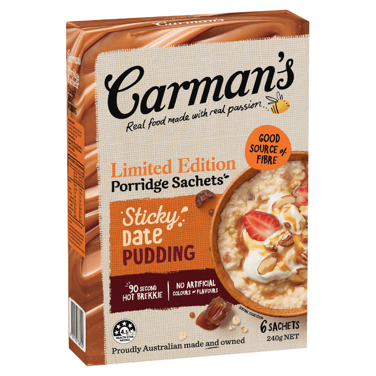 Limited Edition Sticky Date Porridge Sachets Carman's Kitchen Sticky