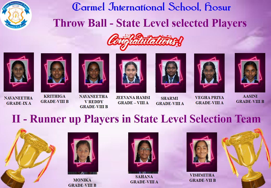 Throw Ball State Level selected Players Carmel International School