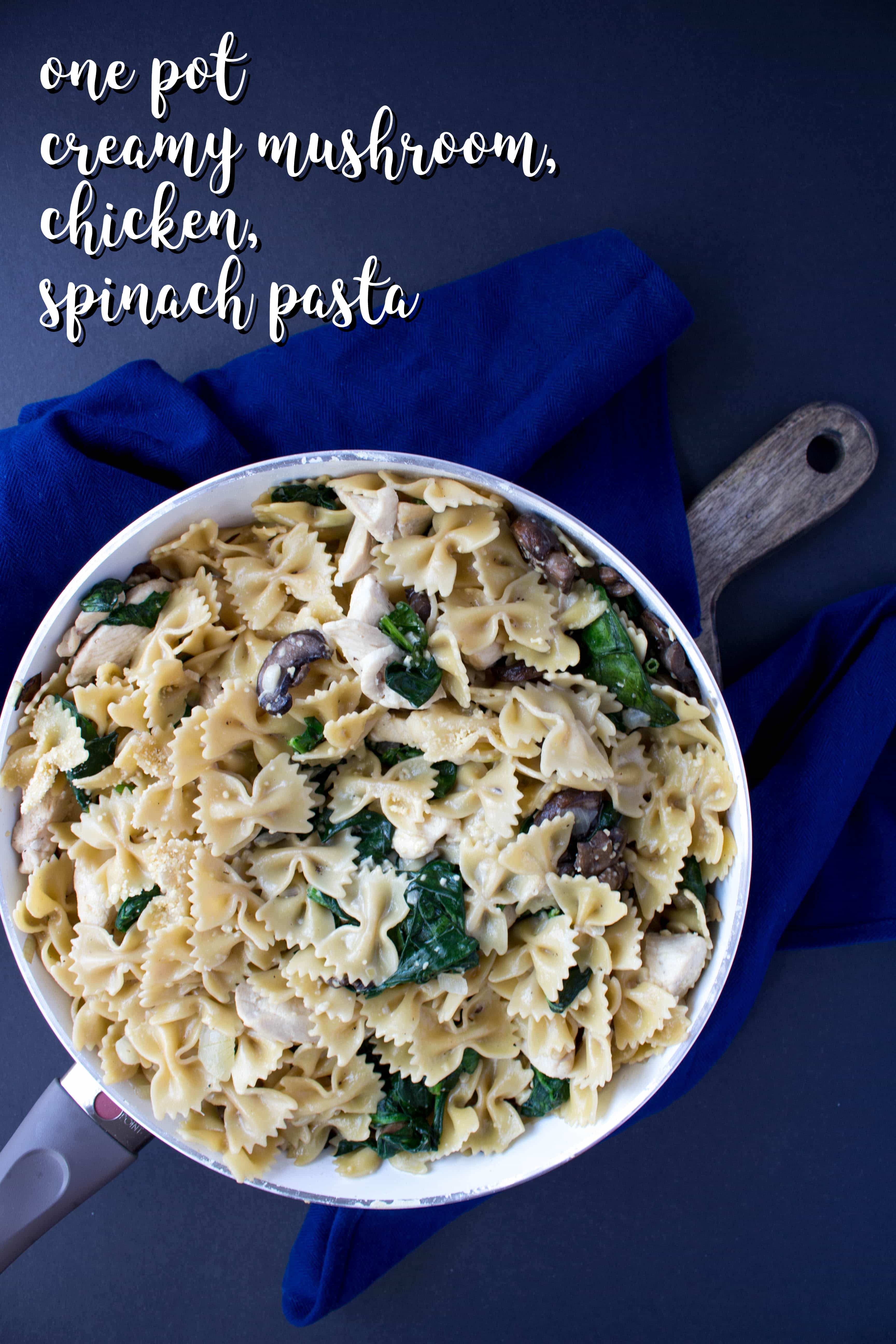 One Pot Creamy Mushroom Chicken Spinach Pasta Carmy Run Eat Travel