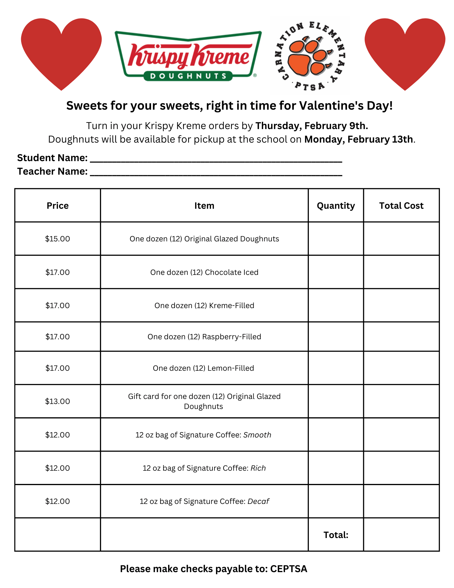 Sweets For Your Sweets! Carnation Elementary PTSA