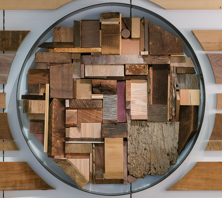Reclaimed wood installation by Bones and All Carnegie Magazine
