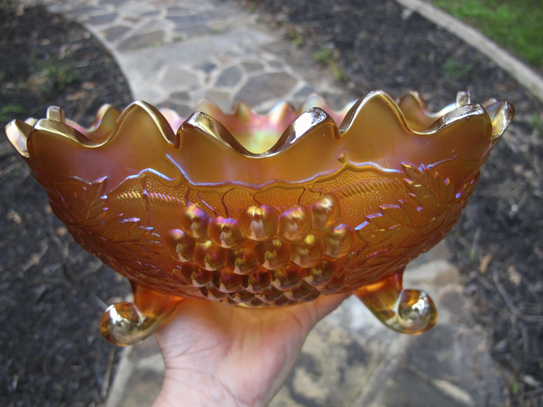 Antique Northwood Marigold Stippled Grape & Cable Carnival Glass Fruit
