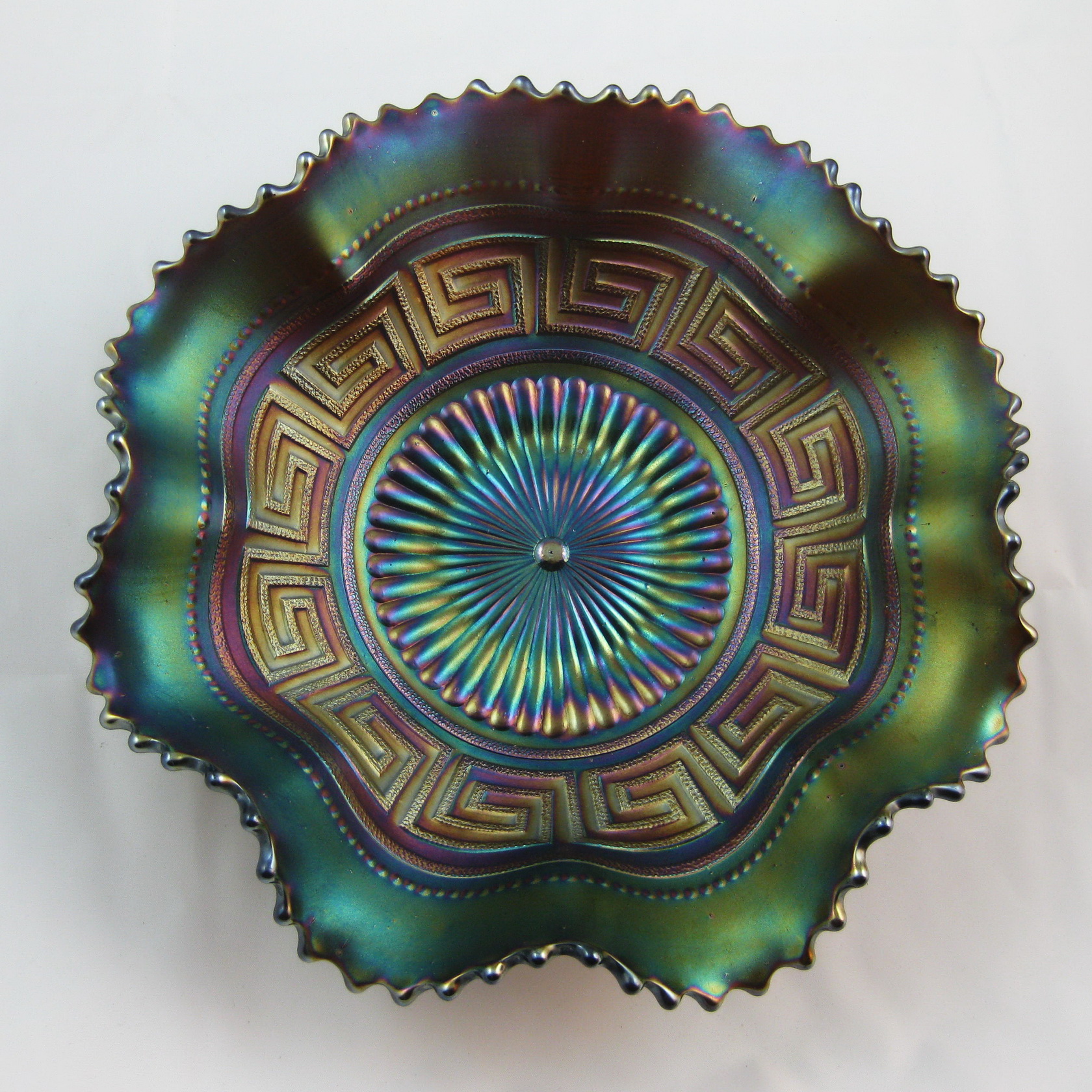 Antique Northwood Amethyst Greek Key Carnival Glass Bowl Carnival Glass