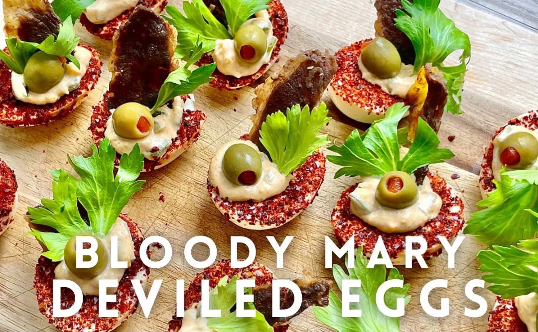 Bloody Mary Deviled Eggs Carnivore Crisps
