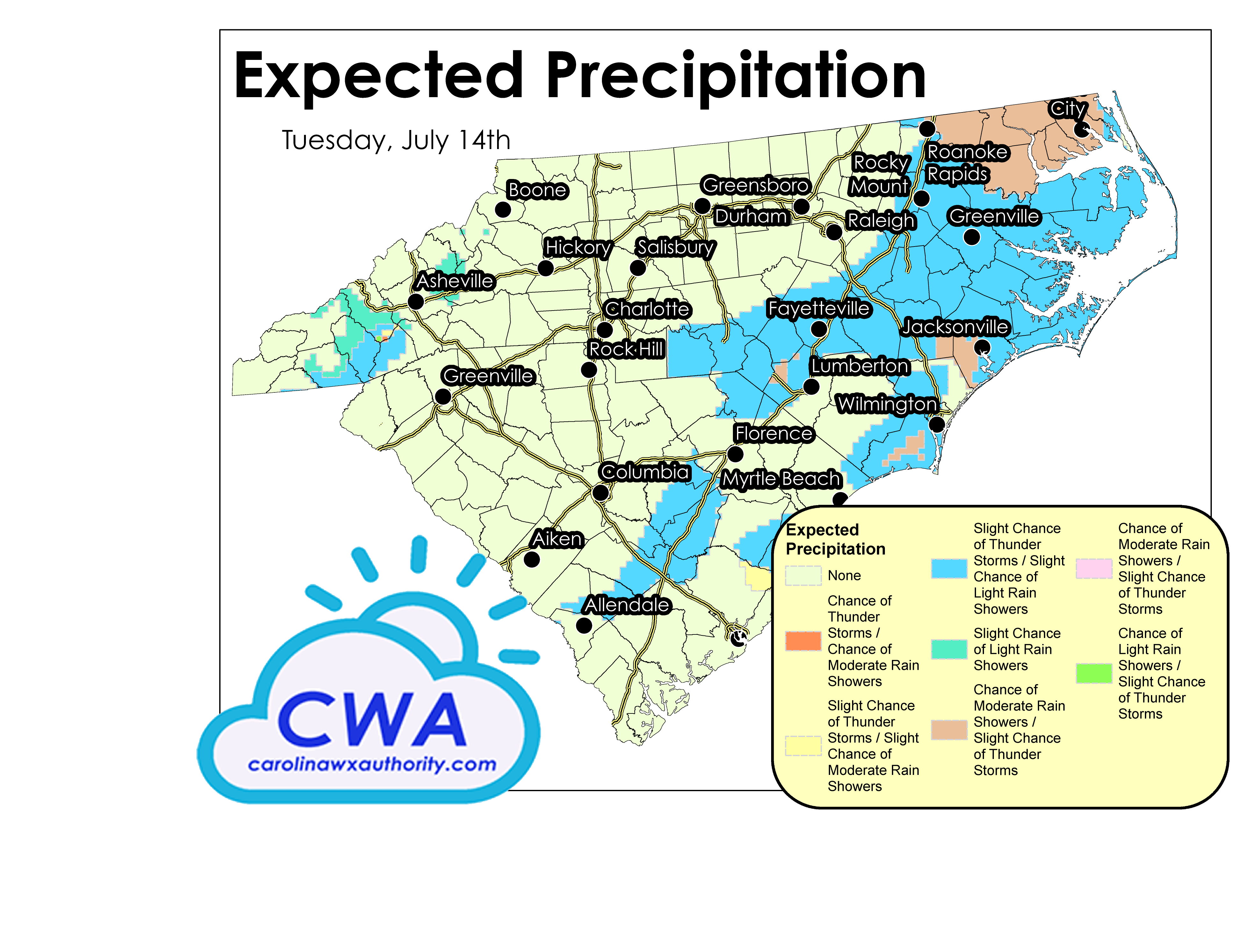 Daily Forecast for Tuesday, July 14th, 2020 Carolina Weather Authority