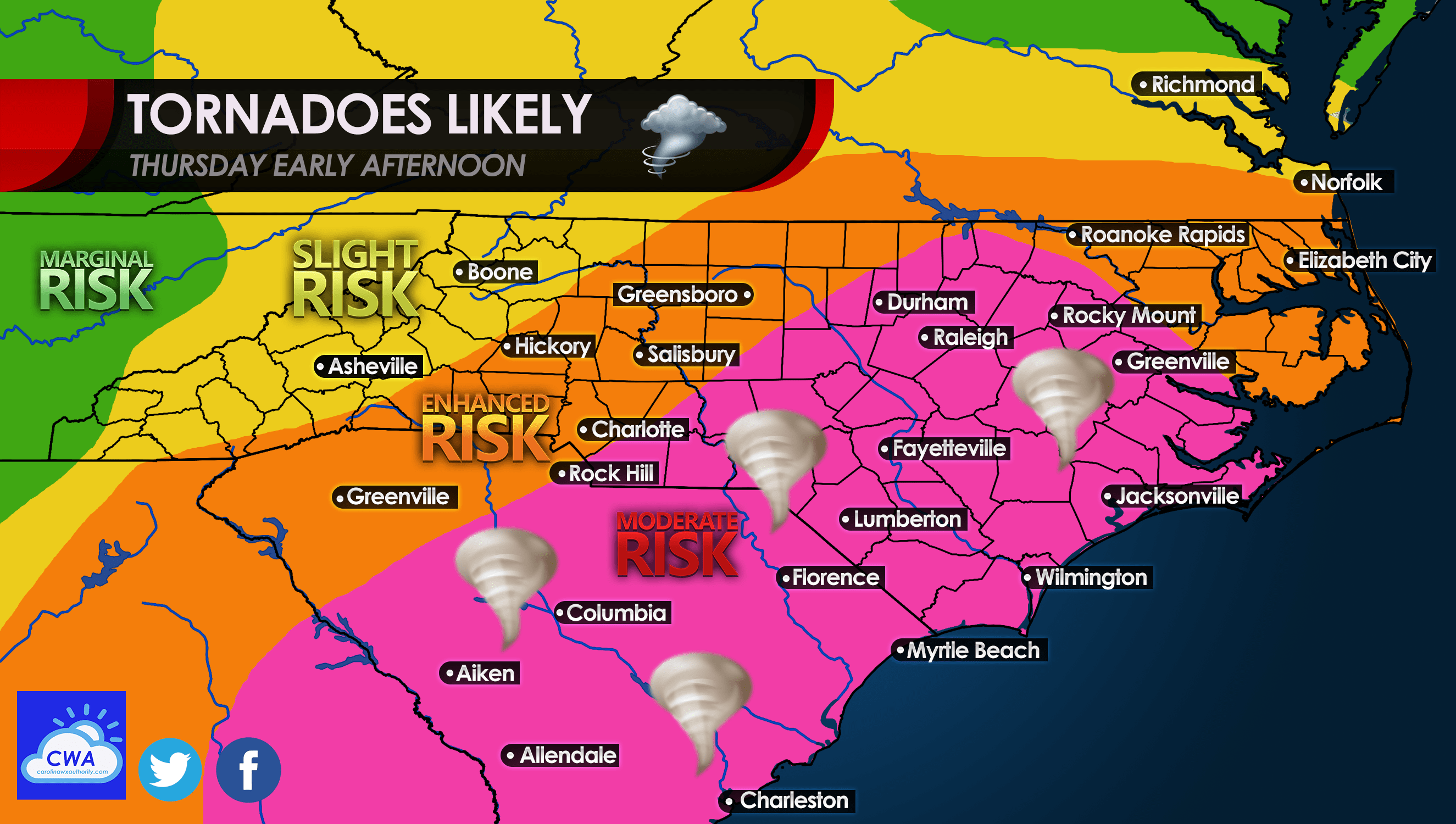 Potentially Deadly Day Thursday for the Carolinas as Powerful Storm