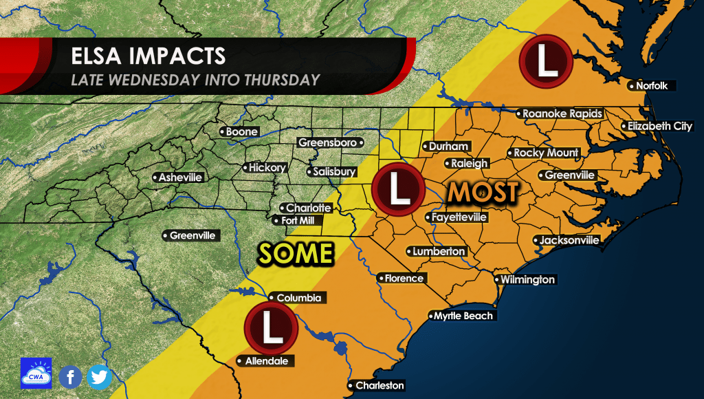 Elsa to Bring Some Impacts to the Carolinas, Virginia Carolina