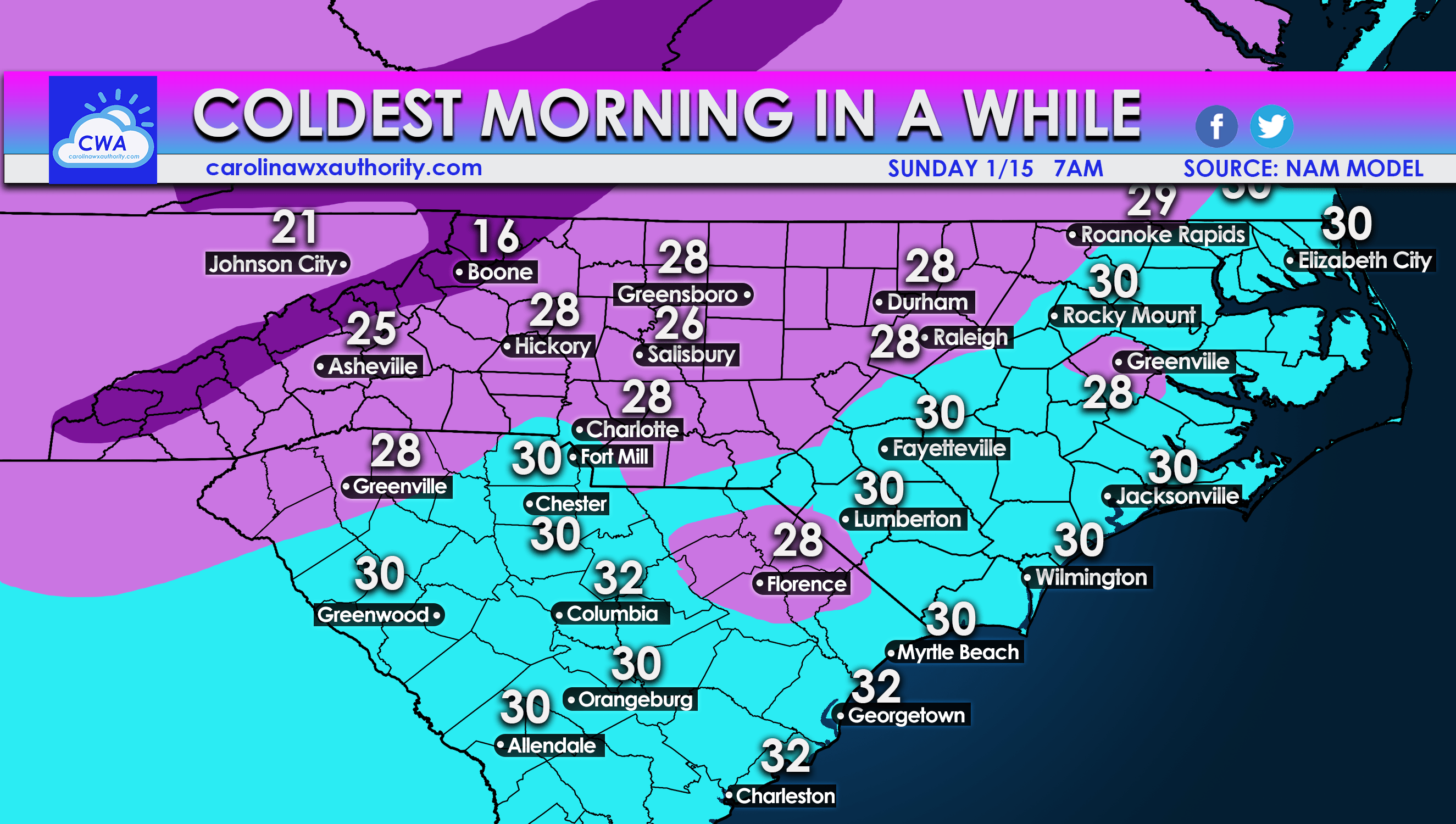 Sunday Coldest Morning in a While; a Look Ahead Carolina Weather