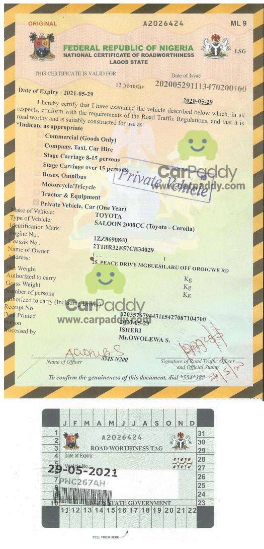 What is Road Worthiness Certificate and how does it look like