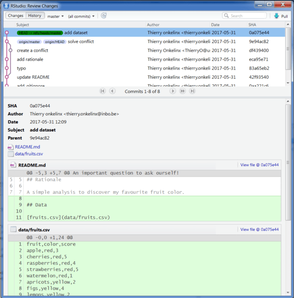 History of a project Git Using RStudio