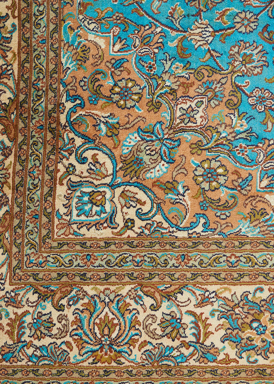 Silk rug for living and dining room from Carpets of Kashmir; Mumbai India