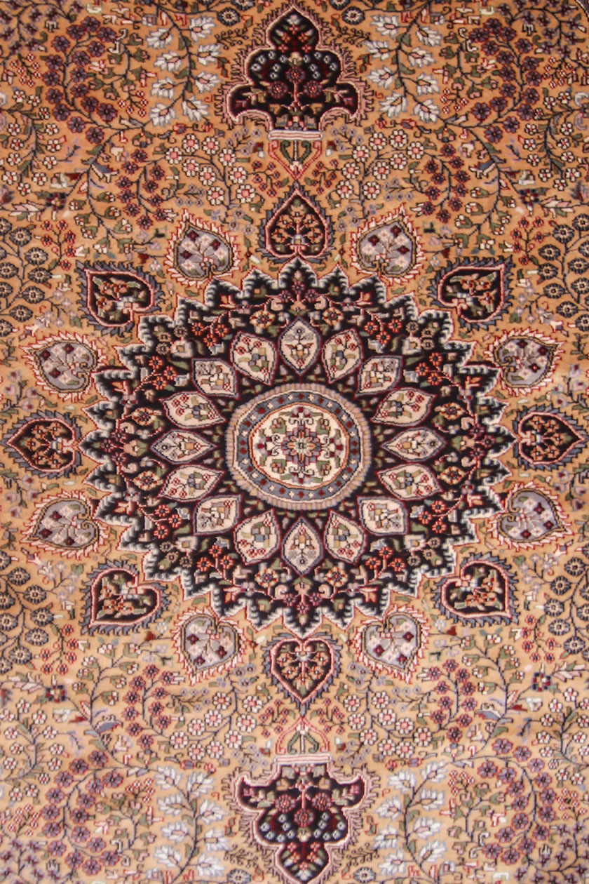 Large living room wool silk rug size 12 by 9 from Kashmir